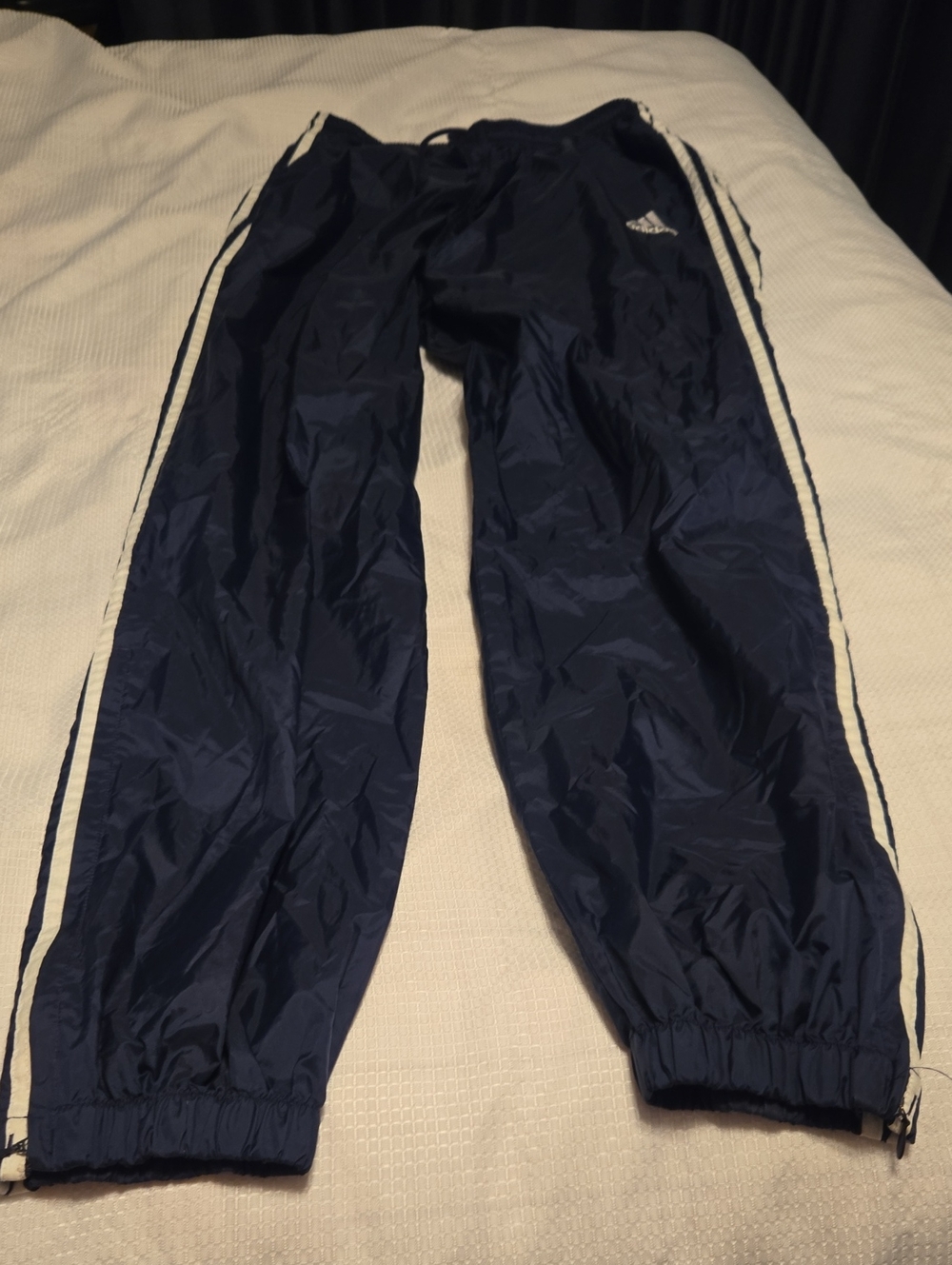 adidas Navy 3 Stripe Windbreaker Jogger/Track Pants Large